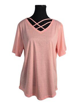 NWOT | Soft Pink Short Sleeve Crisscross Strappy V-Neck Cutout Top | Large